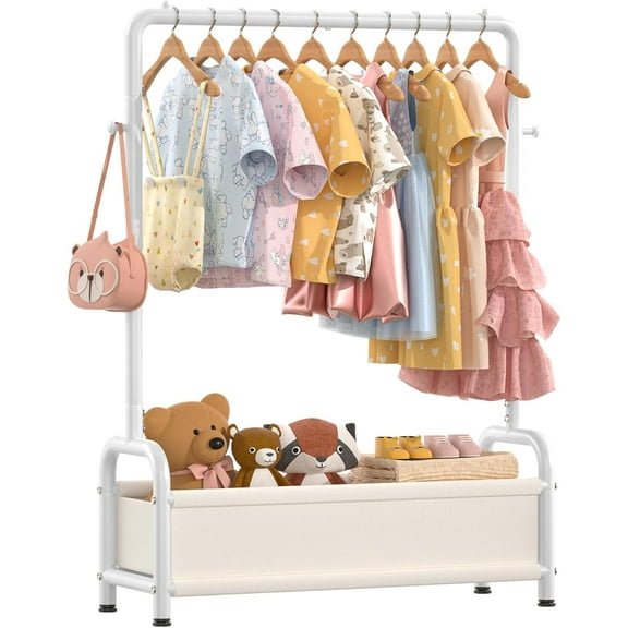 Kids Clothing Rack with Storage Shelf, Kids Dress Up Storage for Coats, Small Baby Garment Rack for Hanging Clothes, Toddler Wardrobe Closet Organizer (Classic, White)