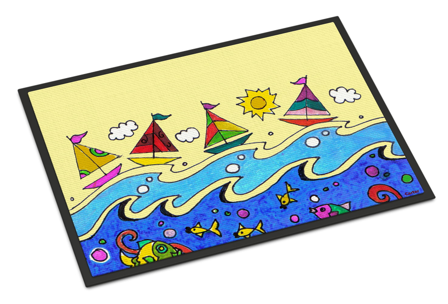 24 x 36 Multicolor Carolines Treasures PJC1105JMAT Summer Sail Away Sailboats Indoor or Outdoor Mat 