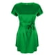 thumbnail image 4 of Vestido de Manga Corta para las Mujeres, Color Sólido Encaje Hasta Cintura Retracta Satén Tenedor Dividido, Cuello Redondo Midi, 4 of 8
