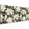 thumbnail image 1 of Green and White Magnolia Flowers Abstract Wall Art Decor Modern 3 Pieces Stretched and Framed Floral Pictures HD Artwork Canvas Print Wall Art for Bedroom Bathroom Home Kitchen Wall Decor 12"x16"x3, 1 of 6