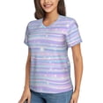 thumbnail image 2 of Vsdgher Striped Gradient Women Shirts V Neck Short Sleeve Tops T-Shirt Basic Tees, S to 3XLSmall, 2 of 5