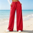 thumbnail image 2 of Women's Wide Leg Pants High Waisted Drawstring Elastic Waist Loose Fit Solid Color Palazzo Lounge Trousers with Pockets, 2 of 5