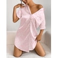 thumbnail image 2 of Ekouaer Womens Nightgown Silky Button Down Sleepshirts Short Sleeve Sleepwear Lightweight Nightshirts, 2 of 6