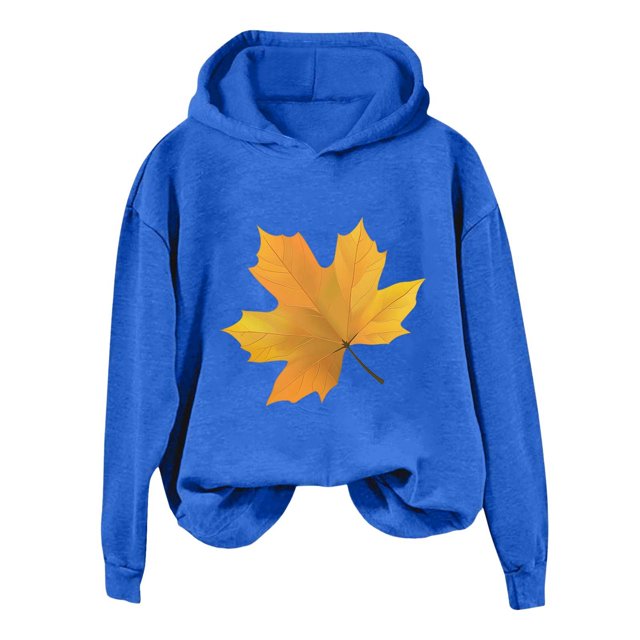 WEAIXIMIUNG Sweatshirts Col Rond Graphique Surdimensionné pour Femmes et Hiver Mode Action de Grâce Jaune Imprimé Feuille d'Érable à Capuche