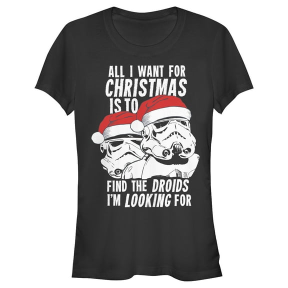 Junior's Star Wars Christmas Droids Looking Wish Graphic Tee Black 2X Large