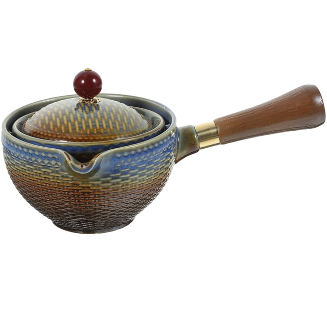 Tetera de cerámica china, tetera de kungfú con rotación de 360 grados, tetera portátil de viaje, tetera de porcelana con madera