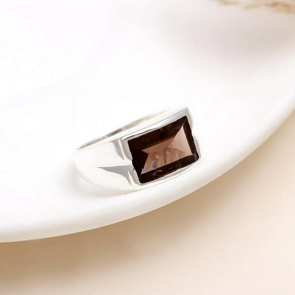 AG 925 Smoky Quartz Gemstone Ring, Sterling Silver, Minimalist, Bespoke, Boho, Handmade Jewelry