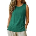 thumbnail image 5 of XPMWRP Women's Sleeveless Crew Neck Linen Tank Tops Side Split Casual Loose Fit Flowy Blouse for Summer Daily Wear Vacation Green XL, 5 of 5
