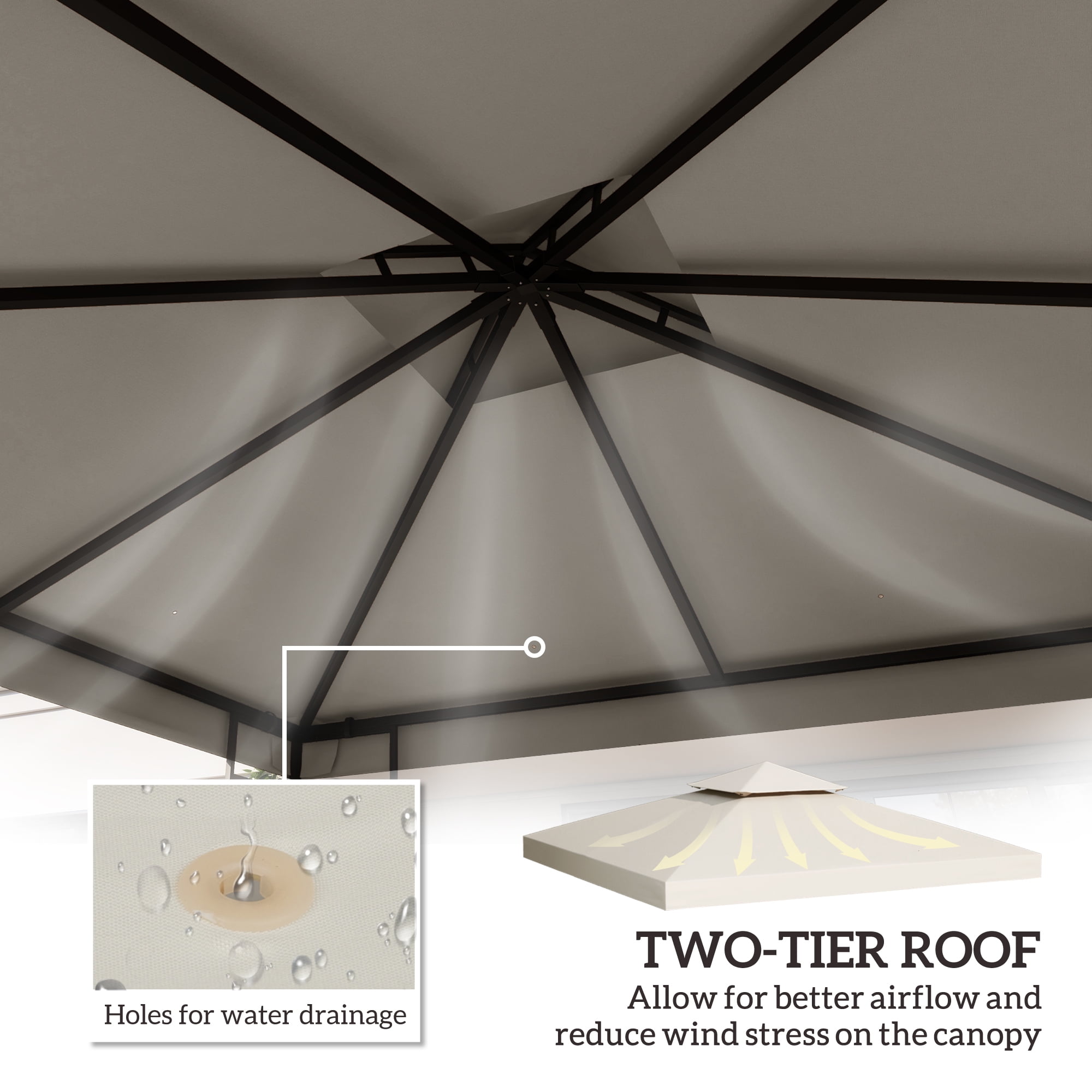 Outsunny 9.8' x 9.8' Gazebo Replacement Canopy, 2-Tier Top Cover for 9.84' x 9.84' Outdoor Gazebo Models 01 -0153 & 100100-076, Cream (TOP ONLY)