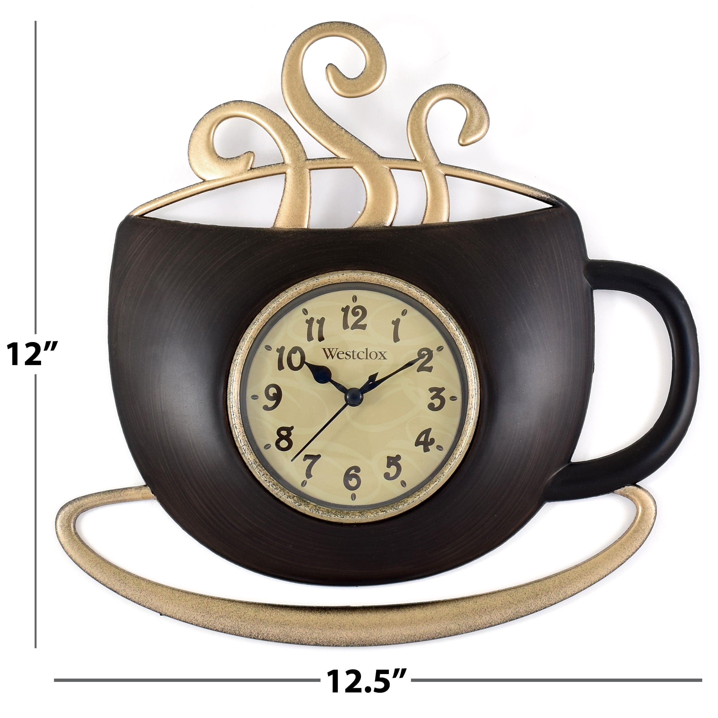 Westclox 12.5" Quartz Coffee Cup Shape Indoor Wall Clock, Easy To Read