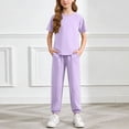 thumbnail image 2 of Kogui Kids Clothes Girls Summer Kids Girl Clothes Floral Print Ruffle Sleeveless Tank and Wide Leg Pant 2 Piece Outfit Set Size 8-9 (Purple,8-9 Years), 2 of 6