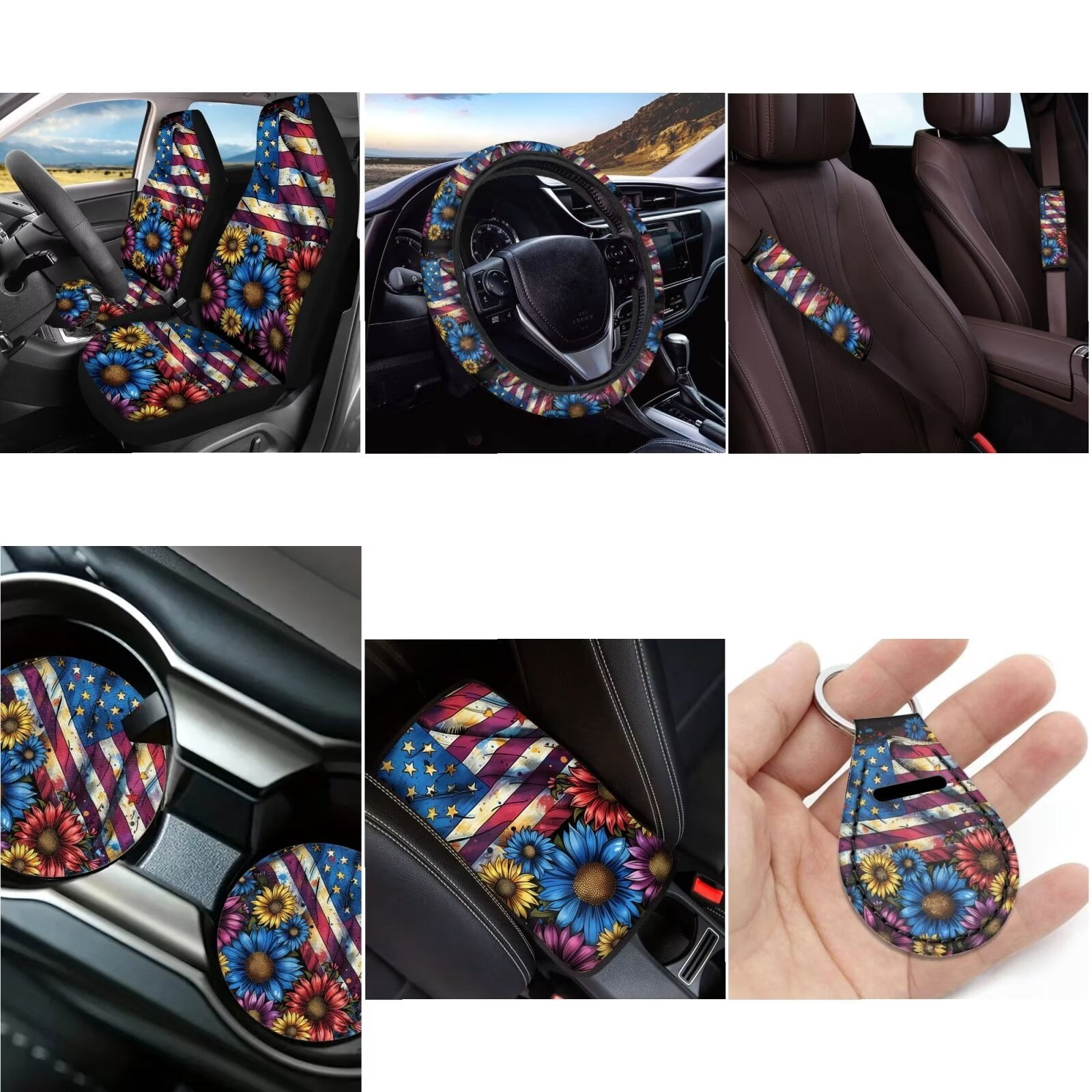 LedBack American Flag Car Seat Covers Full Set for Car Interior Decor, Soft Front Rear Seat Backrest Bottom Universal Fits Car SUV Sedan Truck, Non Slip Car Seat Covers 12 Pack