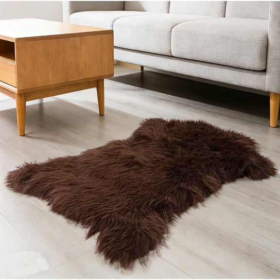 2x3 Feet Brown Faux Fur Sheepskin Soft Plush Fuzzy Rug