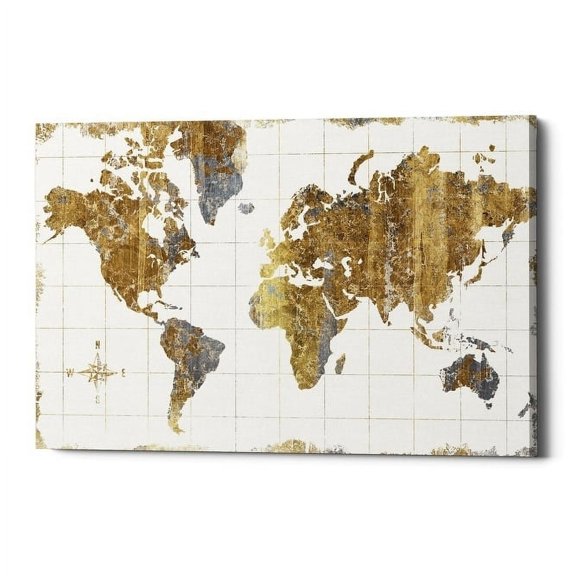 Epic Graffiti  "Gilded Map" by Wild Apple Portfolio, Giclee Canvas Wall Art, 18"x26"