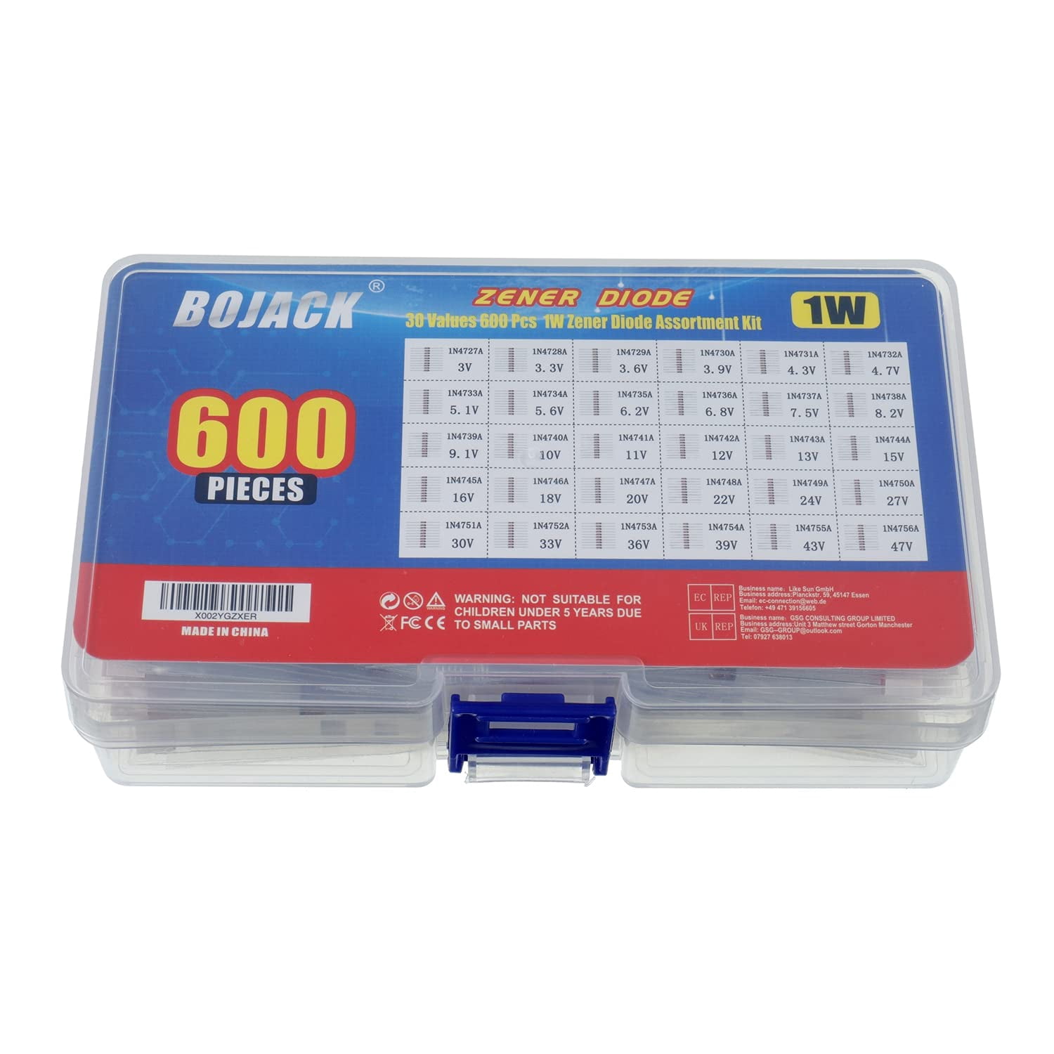 30 values 600 pieces of 1 Zener diode kit
