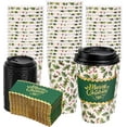thumbnail image 1 of missunny-50Pcs Christmas Disposable Coffee Cups with Lids and Sleeves Xmas Holly Berry Paper Drinking Cup for Winter Holiday Party Supplies, 1 of 5