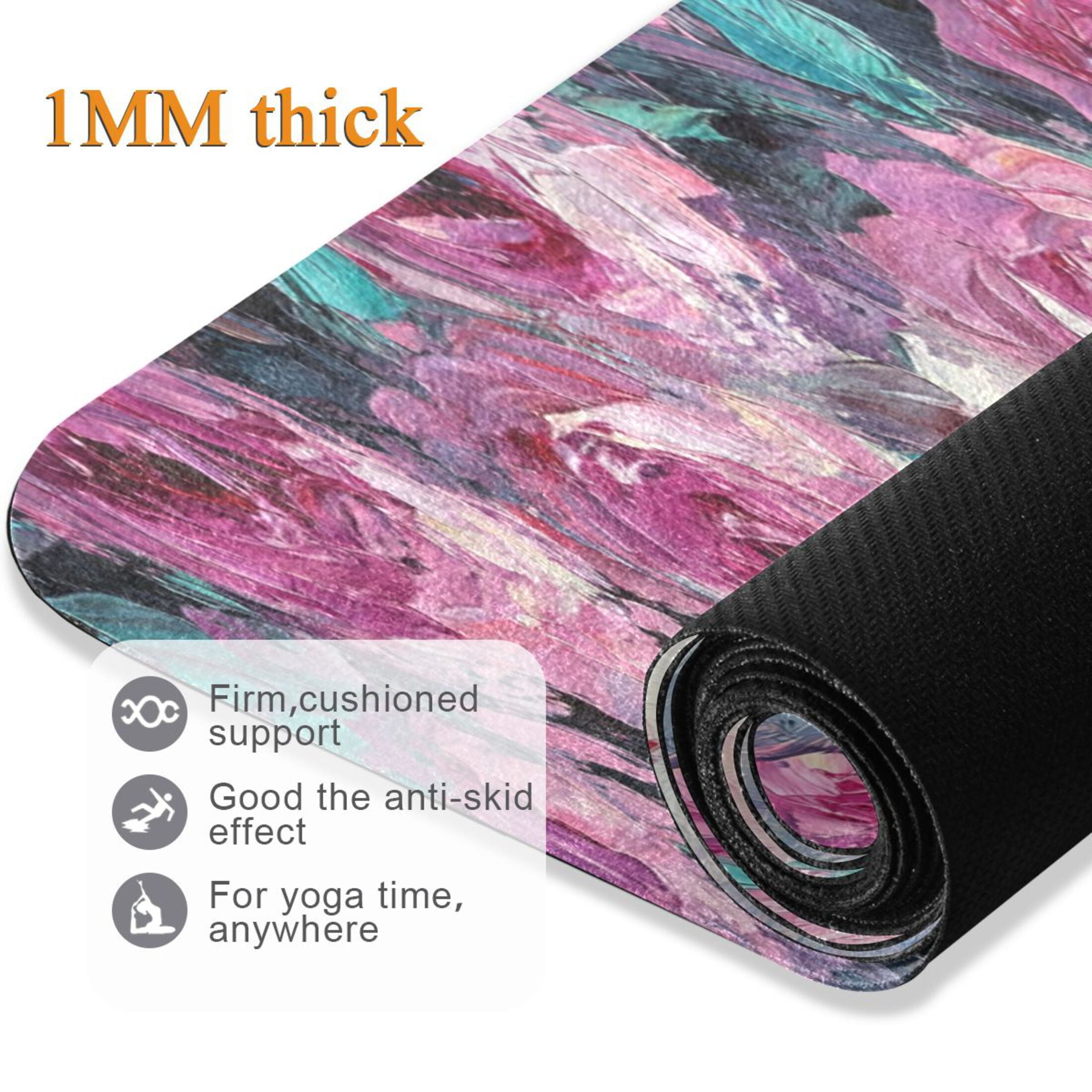 BZSMCE Yoga Mat Women Cat Among Colorful Roses Painting Fitness Mat