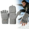 thumbnail image 2 of Winter Thermal Fingerless Gloves Mittens, Knitted Convertible Mittens Flap for Men & Women, Warm & Windproof with Touchscreen Capability, Gray, Gloves, 2 of 9