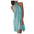 thumbnail image 3 of Womens Dresses for Wedding Guest Short Sleeve Halter Neck Loose Irregular Hem Casual Dress Beach Dress, 3 of 5