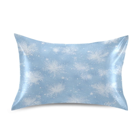 Satin Pillow Case Envelope Pillow Covers Standard Size Soft Pillow Cases for Bedroom, Blue Snowflake Printed