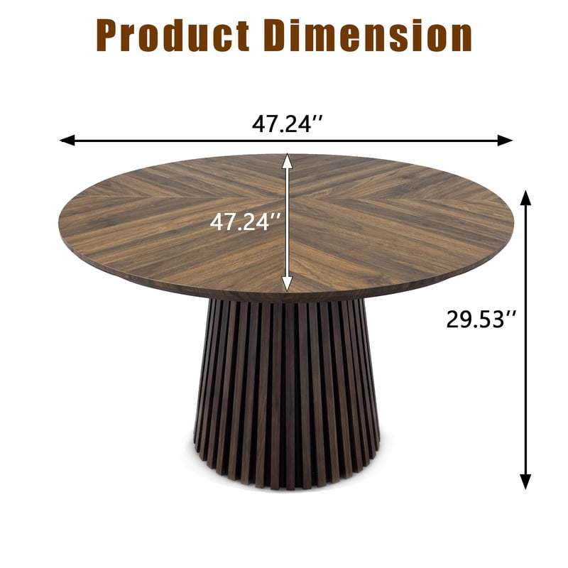 47.24'' Round Wooden Dining Table for 4, Accent Kitchen Dinner Table with Splicing Design Tabletop & Fluted Base