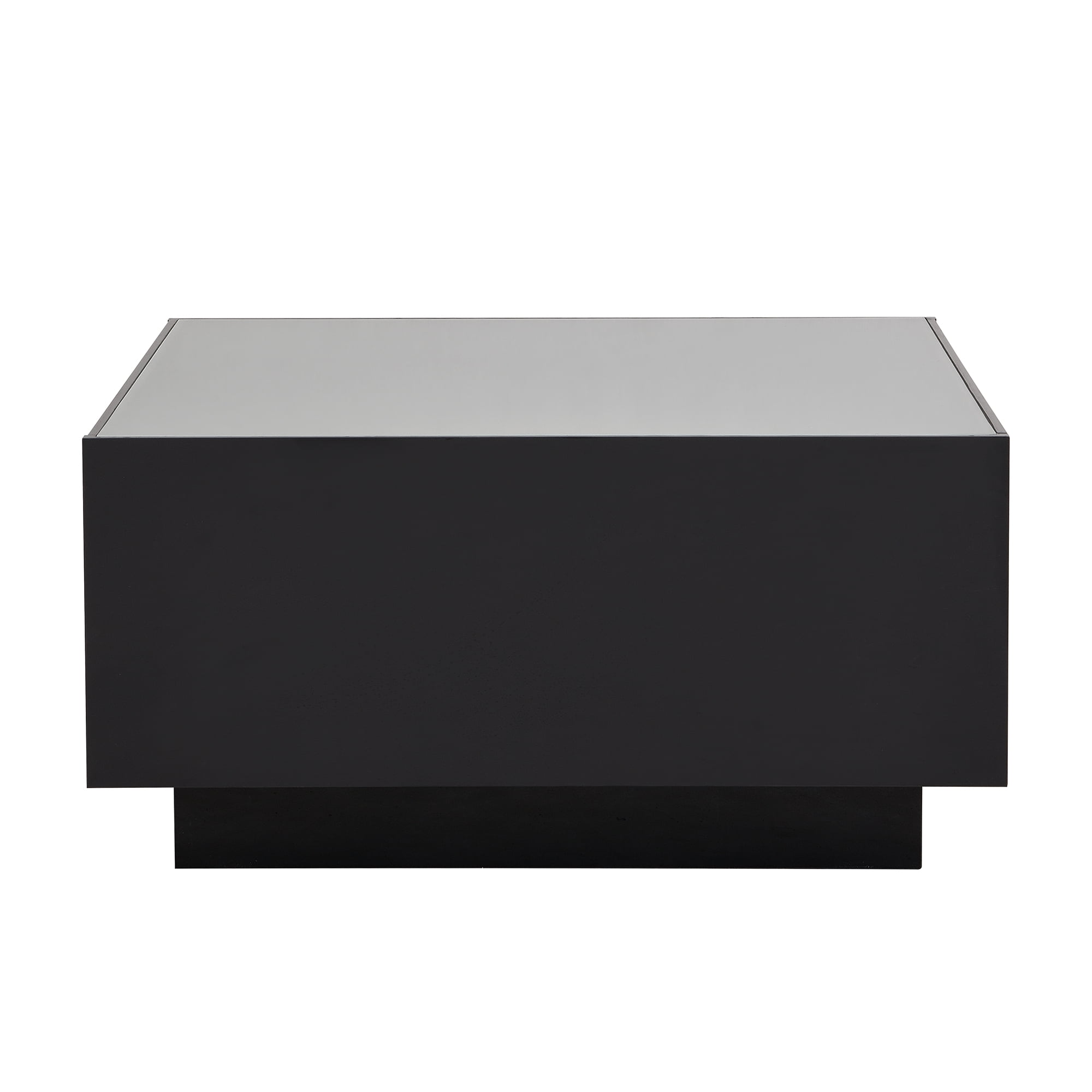 MAYEERTY Square High Glossy Coffee Table with 16-Color LED Strip Lights, Modern Center Table with 5mm Frosted Tempered Glass Top for Living Room, Black, 27.5*27.5in
