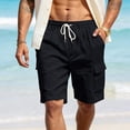 thumbnail image 2 of Fabrcox Linen Shorts Mens Elastic Waist Cargo Short Men Big and Tall Lightweight Vacation Beach Summer Men Bermuda Shorts with Pockets Black L, 2 of 7