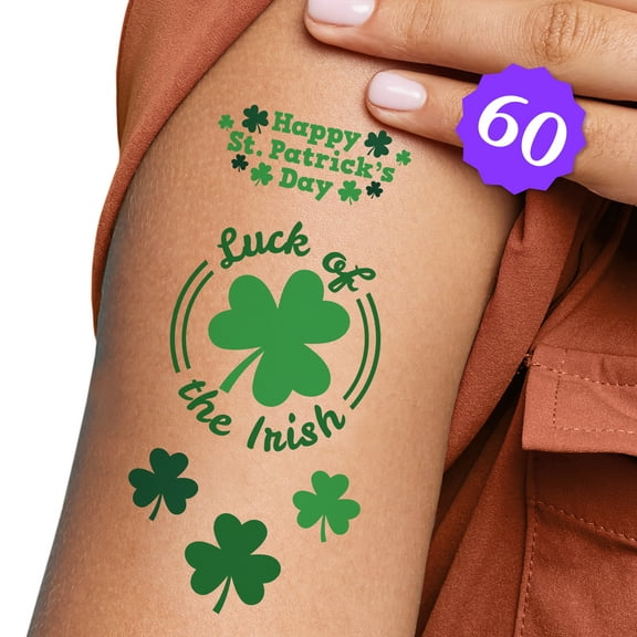 Big Dot of Happiness St. Patrick's Day Tattoos, Luck of the Irish, Green Shamrock Temporary Tattoos for Kids and Adults, Paddy's Day Party Favors (12 Sheets of 5 styles)