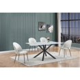 thumbnail image 5 of 5pc White Marble Wrapped Dining Table with Tempered Glass and Beige Chairs, 5 of 5