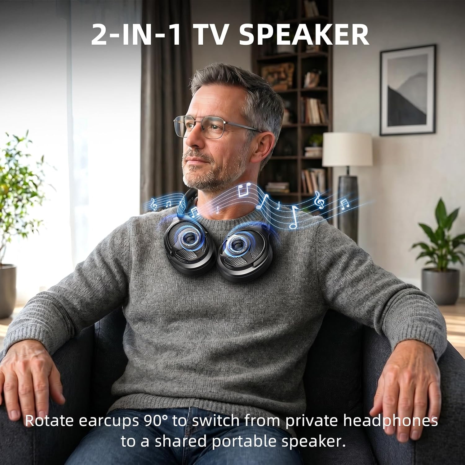 Audífonos Inalámbricos AOC para Ver TV - Transmisor 2.4GHz Plug & Play, Cero Retardo de Audio, Batería de 48H, Audífonos Over Ear con Bluetooth 5.4 - para Adultos Mayores, Ver TV, Cine en Casa 8
