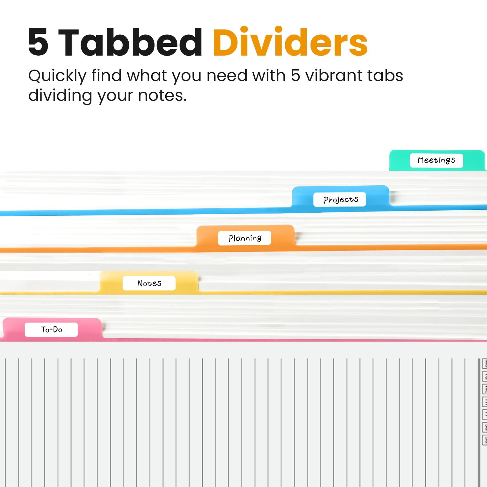 Hardcover Spiral Journal Notebooks For Work With Removable Dividers & Tabs  8.5"x11" 5 Subject Notebook Note Taking Organizer A4 College Ruled Lined Women Writing Yellow 280 Pages