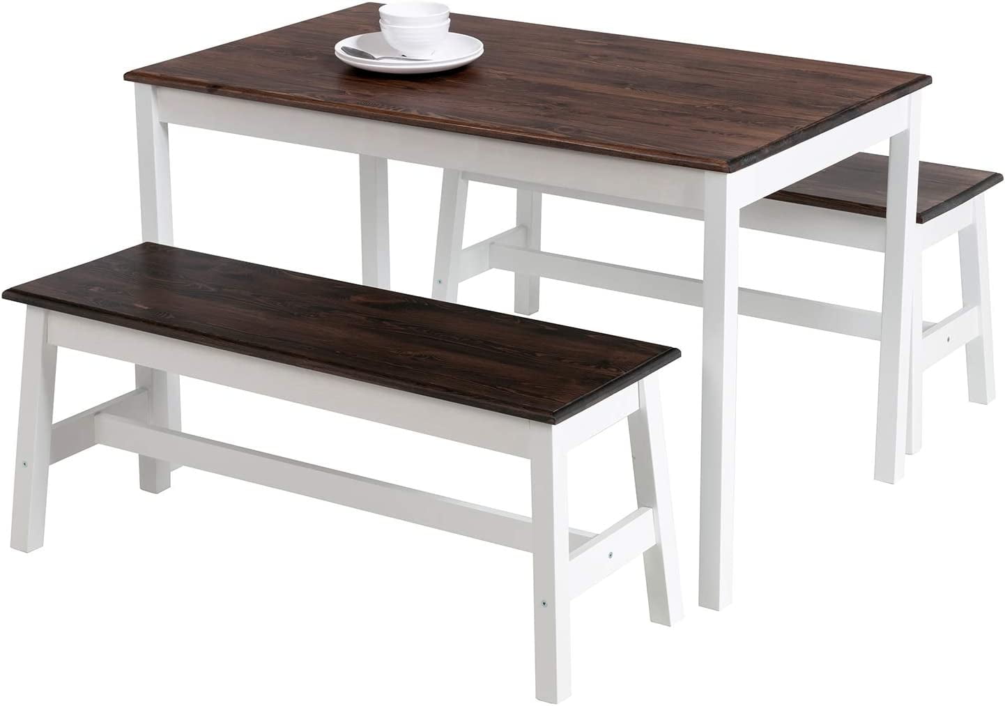 Alohappy Dining Table Set with 2 Benches, Rectangular Kitchen Table Set