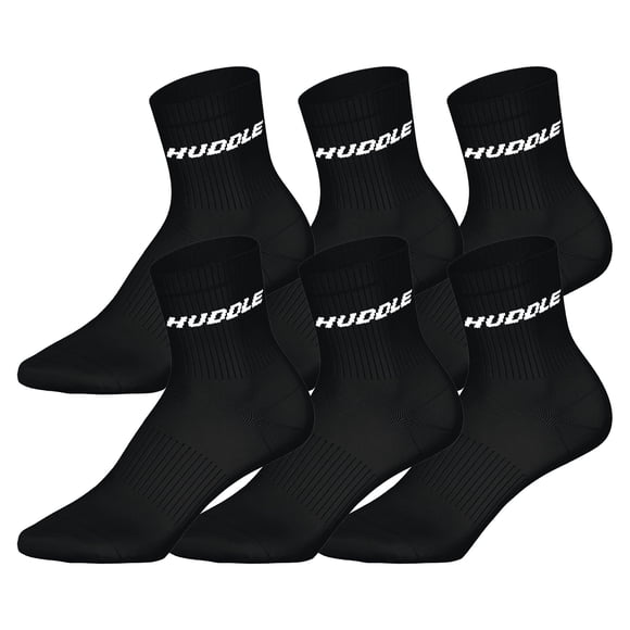 HUDDLE Calcetines Unisex, pack de 6 – Basic, logo, Short Crew, calcetines deportivos, color liso Negro 35-38