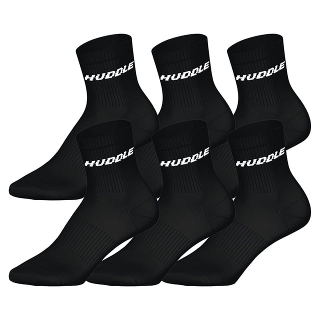 HUDDLE Calcetines Unisex, pack de 6 – Basic, logo, Short Crew, calcetines deportivos, color liso Negro 35-38