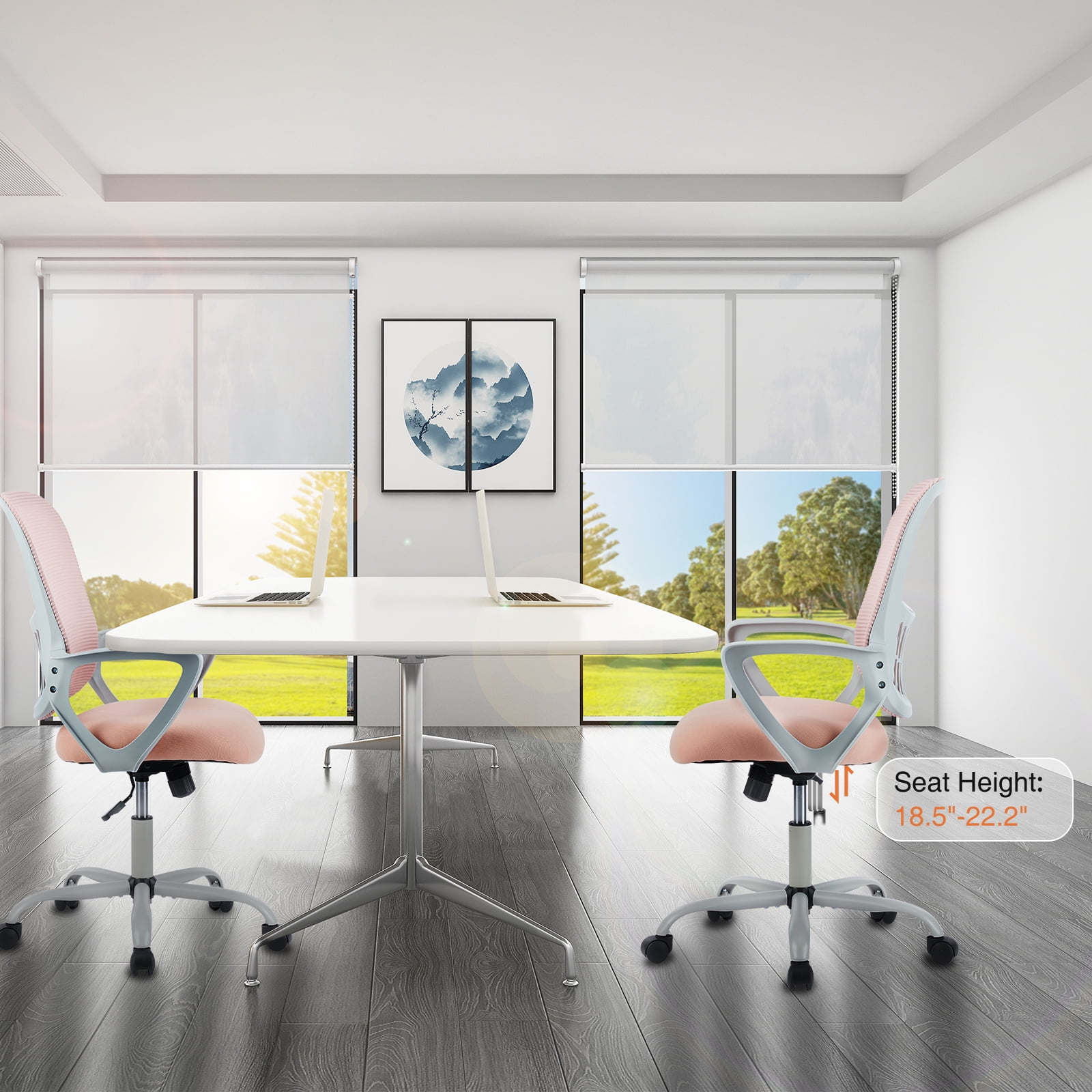 Ergonomic Office Chair, Comfortable Home Office Chair with Lumbar Support Computer Chair with Adjustable Height, Pink Reclining Desk Chair