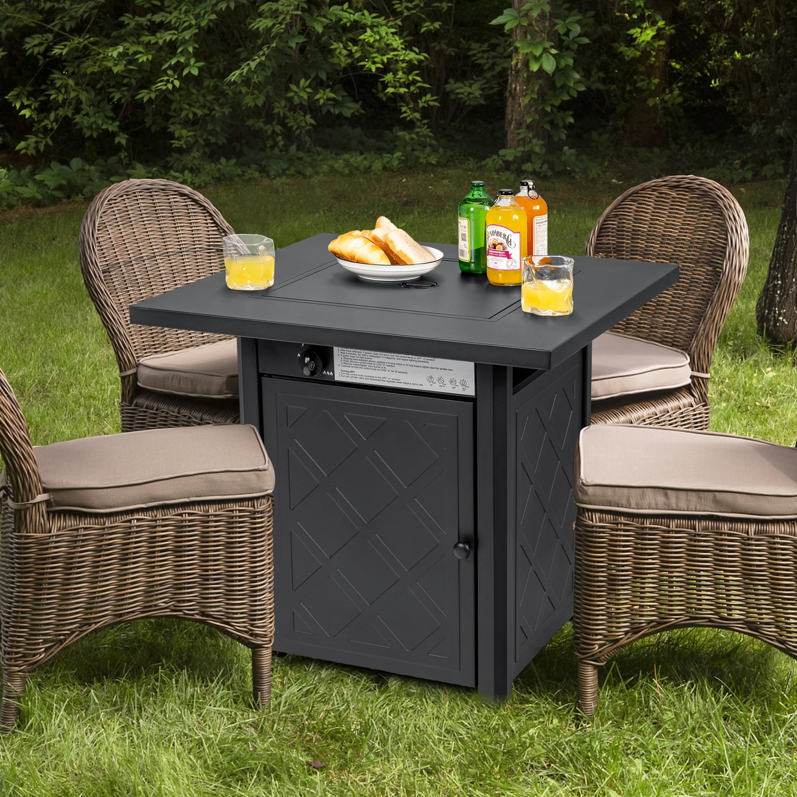 Patiojoy 28" Gas Fire Pit Table, 50,000 BTU Auto-Ignition Propane Fire Pit Table, Outdoor Fire Table with Lid Suitable Black