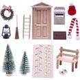 thumbnail image 5 of Accesorios decorativos de decoración navideña con puerta de gnomo, árbol de Navidad, corona decorativa, escalera de madera, alfombra, banco, sombreros, bufandas, farol, secreto de Navidad,, 5 of 5