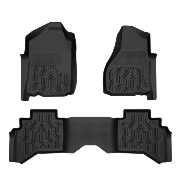 Floor Mats All Weather Unique Black TPE Front & 2nd Seat Fit for 02-09 Dodge Ram 1500 2500 3500 Quad Cab