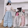 thumbnail image 4 of KAUOD Girls Lace High Waist Parachute Pants Baggy Wide Leg Thin Casual Cargo Trousers with Pockets Teen Kids Drawstring Pants, 4 of 9