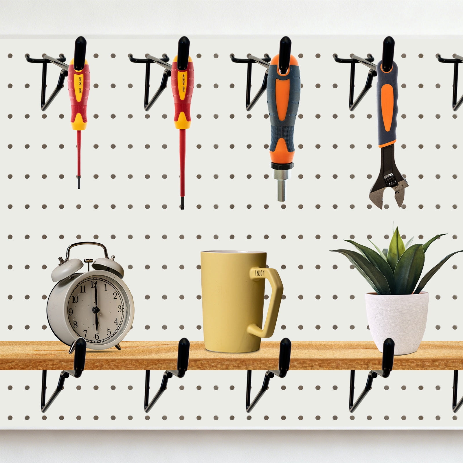 Uxcell 10Pcs Pegboard Shelf Hooks, 6.3 in Peg Board Brackets Heavy Duty Peg Board Shelving Hook Shelves Baskets Brackets 0.12"T  Fit 0.98" Hole Pegboard for Garage, Office, Art Craft
