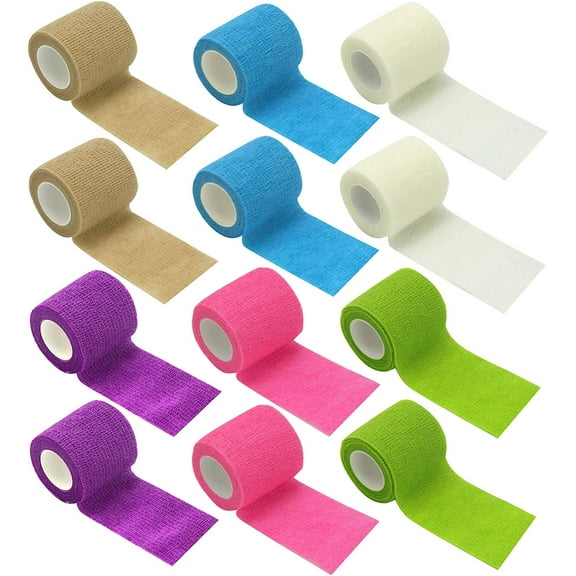 12 Pack Tattoo Grip Tape Self Adhesive Bandage Wrap Tape Elastic Adherent Vet Tape Cohesive Bandage for Finger Wrist Swelling Sprains