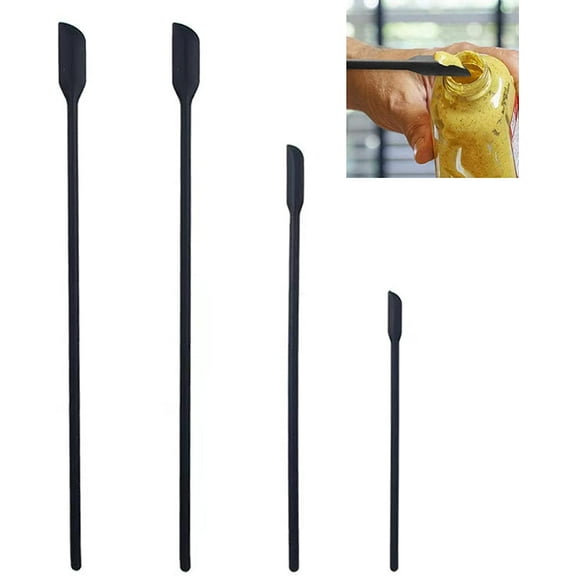 Limei Mini Silicone Spatula Set- Small Rubber Spatula for Makeup- Thin Jar Scraper for Kitchen, 4 PACK, Black