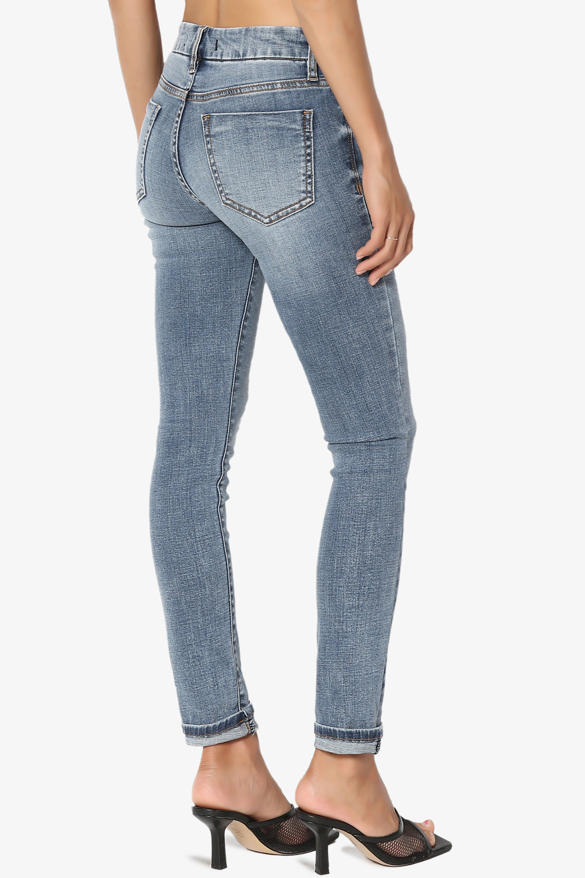 TheMogan Women's 0~3X Roll Up Mid Rise Med Vintage Wash Tencel Denim Skinny Jeans - image 4 of 7