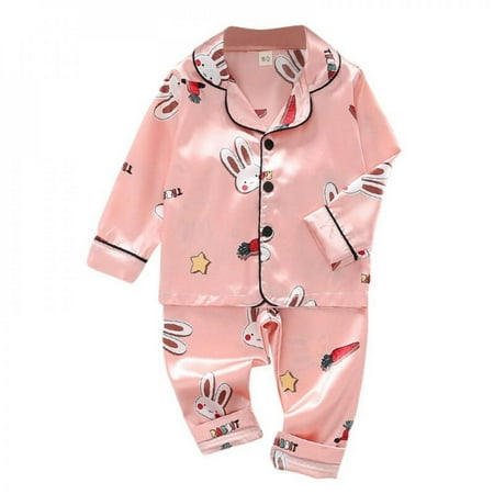 

Oaktree Autumn Toddler Satin Sleepwear Long-sleeved Pijama Trousers Children Pajamas Suit Cartoon Long Nightwear Kids Home Service