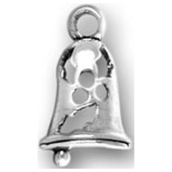 Sterling Silver 16" .8mm Box Chain Cutout Holly Christmas Bell Pendant Necklace