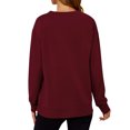 thumbnail image 4 of Camisetas de mujer con cuello redondo y manga larga con estampado de letras, Top holgado informal para uso diario, Color rojo vino, palabras blancas S, 4 of 6