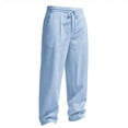 thumbnail image 6 of SAWOBUUN Men's Linen Pants Breathable Straight Leg Drawstring Trousers Elastic Waist Casual Beach Pants with Pockets, 6 of 8