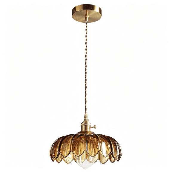 HIBIBUD Pendant Lights Kitchen Island: Amber Glass Hanging Light Fixture with Rotating Switch, E26 Base - Modern Lighting for Dining Room, Bedroom & Living Room