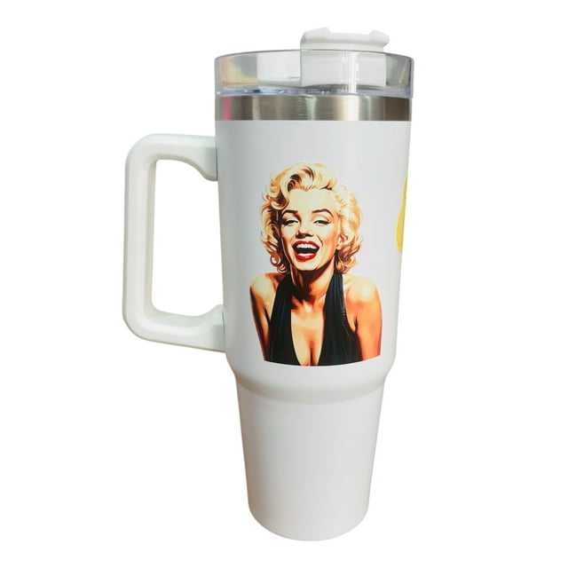 Termo de acero inoxidable Fartmex color blanco, Marilyn Monroe de 30 Oz