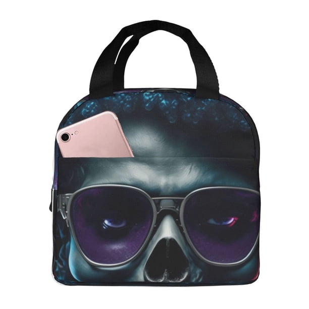 Easygdp Punk Style Blue Haired Skull Bolsa Térmica Premium - Tela Oxford Impermeable, Gran Capacidad, Bolsillo Frontal, Unisex para Trabajo, Escuela, Actividades al Aire Libre y Picnics